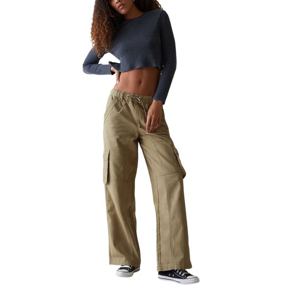 Pacsun Olive Drawstring Waist Baggy Cargo Pants Small EUC - Picture 3 of 10